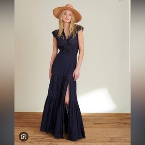 Veronica Beard Satori dress, embroidered eyelet in navy